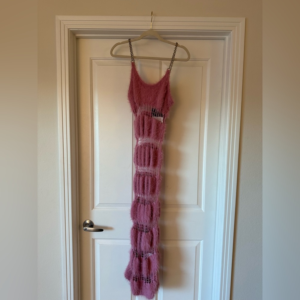 Ragged Priest Pink fur chain link maxi dress